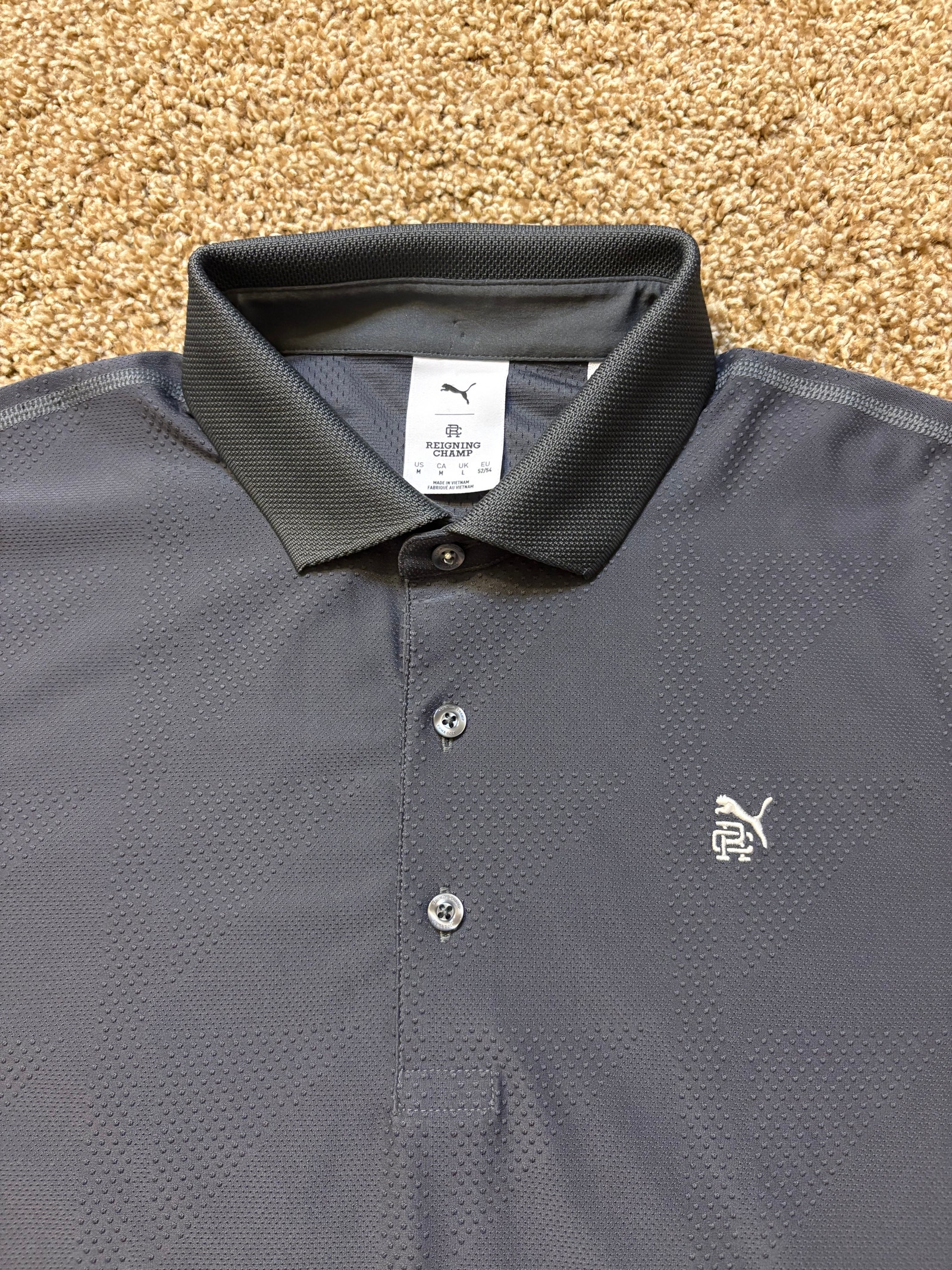 Reigning Champ X Puma Golf Performance Polo Shirt Mens Size Medium Dark Gray